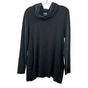 Chico's Women's Cowl Neck Pullover Top Charcoal Size Meidum Buttons